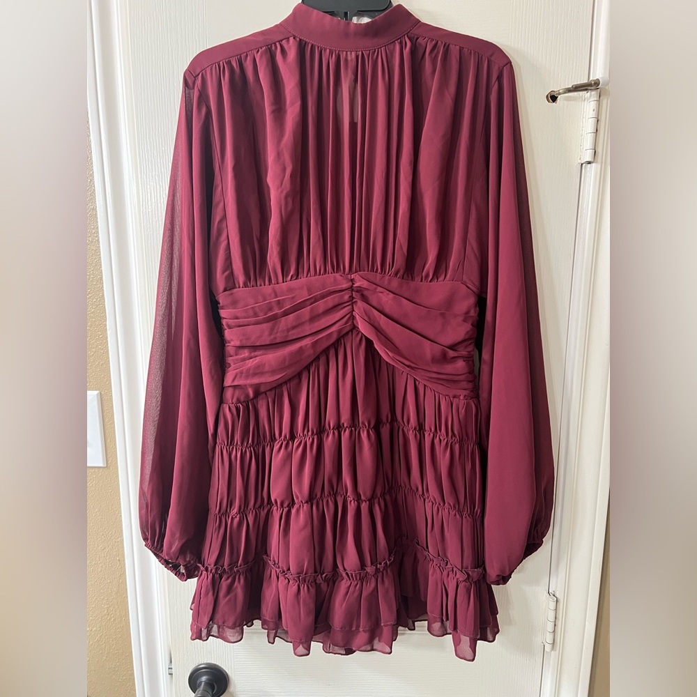 TALL CHIFFON RUCHED HIGH NECK RUFFLE DRESS - Picture 6 of 8
